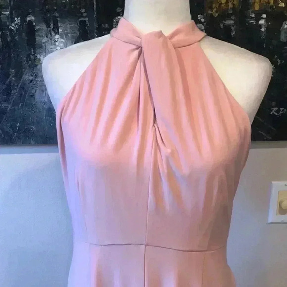 NWT Nina Leonard Soft Pink Twist Halter Knit Wide Leg Jumpsuit w/Pockets-Size M - Picture 5 of 10